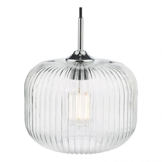 71162-003 Chrome Pendant with Clear Ribbed Glass