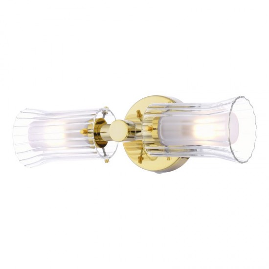 71174-003 Bathroom Gold Double Wall Lamp with Ribbed Glasses
