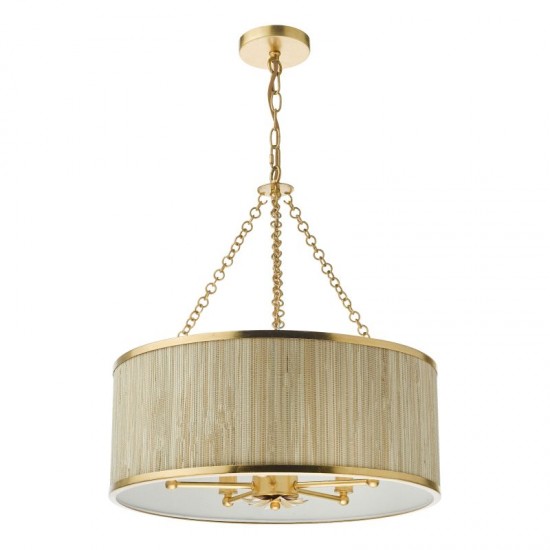 71180-003 Gold Pendant 5 Light with Natural Seagrass Shade