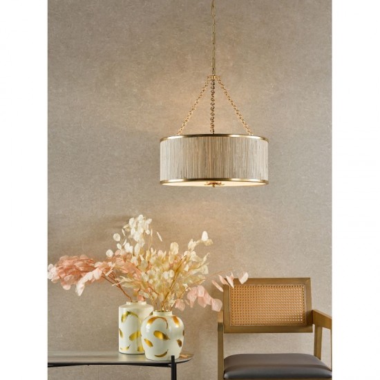 71180-003 Gold Pendant 5 Light with Natural Seagrass Shade