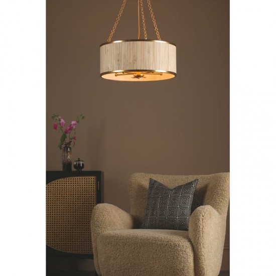 71180-003 Gold Pendant 5 Light with Natural Seagrass Shade