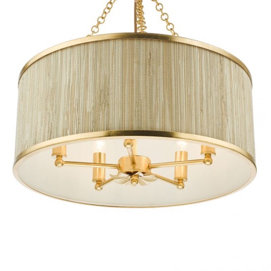 71180-003 Gold Pendant 5 Light with Natural Seagrass Shade