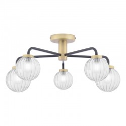 71183-003 Antique Brass & Black 5 Light Flush with Glass Shades