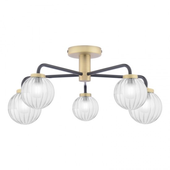 71183-003 Antique Brass & Black 5 Light Flush with Glass Shades