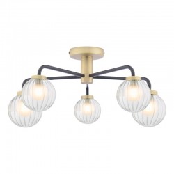 71183-003 Antique Brass & Black 5 Light Flush with Glass Shades