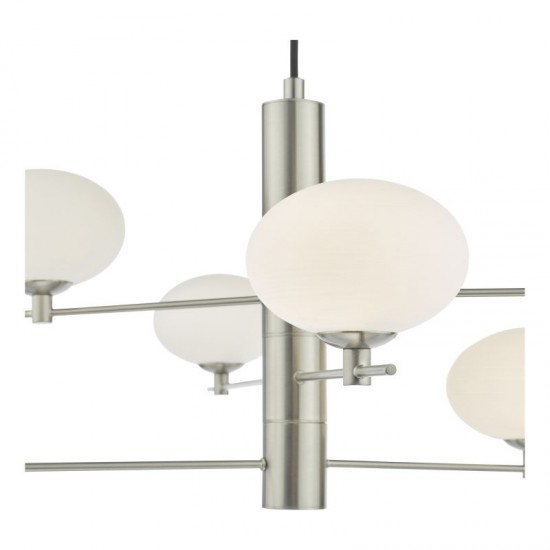 71188-003 Satin Nickel 6 Light Centre Fitting with Opal Glasses