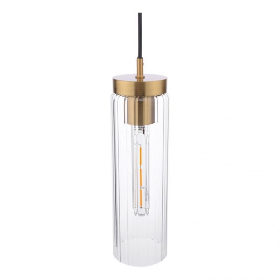 71192-003 Polished Bronze Pendant with Clear Ribbed Glass 71192-003 Polished Bronze Pendant with Clear Ribbed Glass