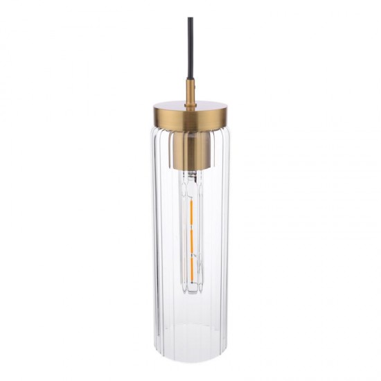 71192-003 Polished Bronze Pendant with Clear Ribbed Glass