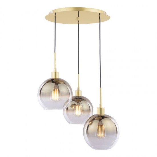 71205-003 Gold 3 Light Cluster Pendant with Gold Mirrored Ombre Glasses