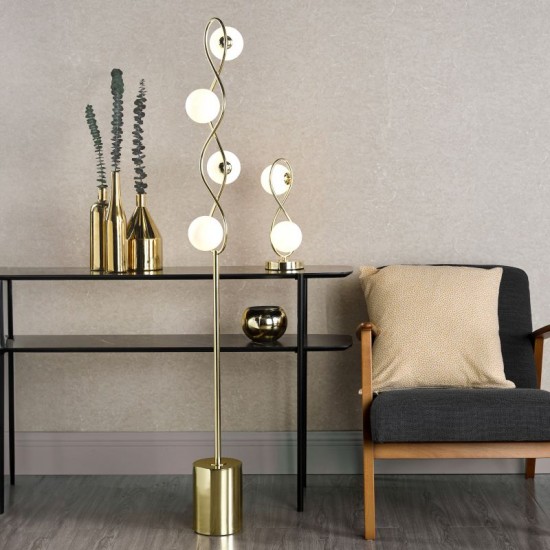 71210-003 Gold 4 Light Floor Lamp with Opal Glasses