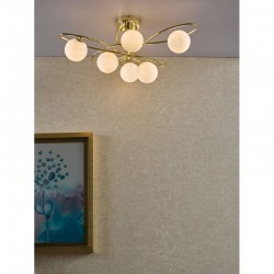 71214-003 Gold 6 Light Flush with Opal Glasses
