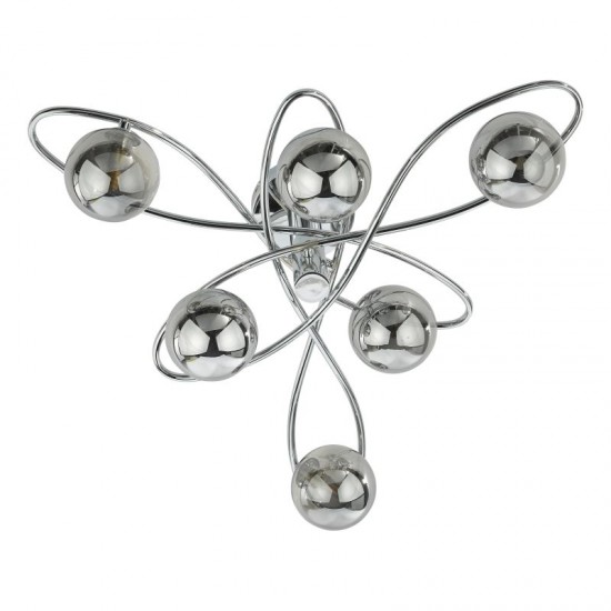 71215-003 Chrome 6 Light Ceiling Lamp with Smoked Mirrored Glasses