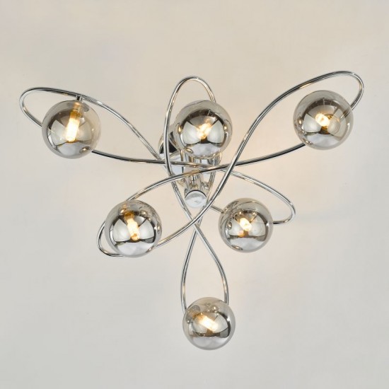 71215-003 Chrome 6 Light Ceiling Lamp with Smoked Mirrored Glasses