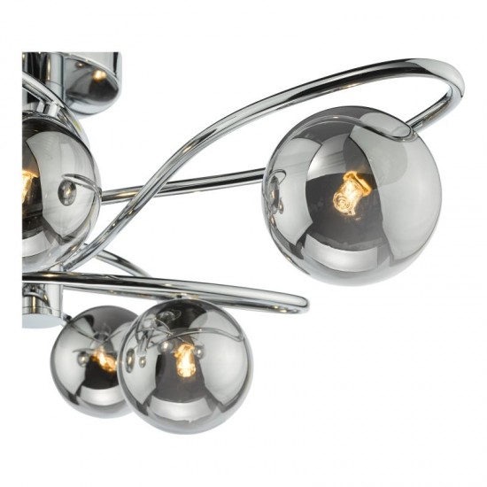 71215-003 Chrome 6 Light Ceiling Lamp with Smoked Mirrored Glasses