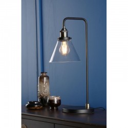 71237-003 Antique Brass & Black Table Lamp with Clear Glass Shade