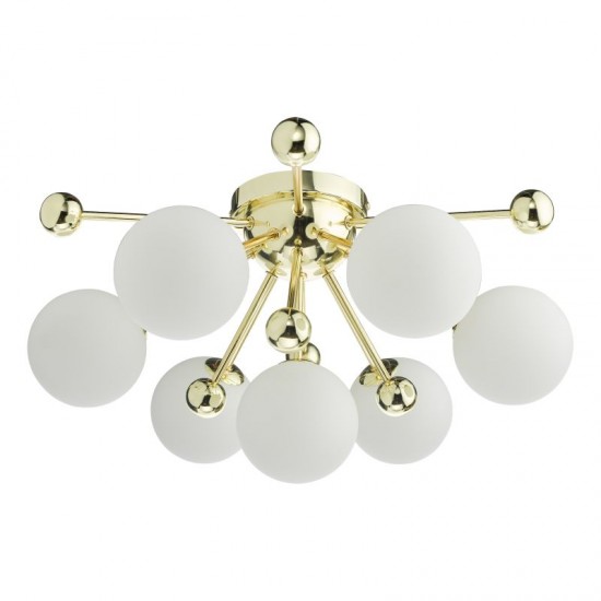 71258-003 Gold 7 Light Flush with Opal Globe Glasses 71258-003 Gold 7 Light Flush with Opal Globe Glasses