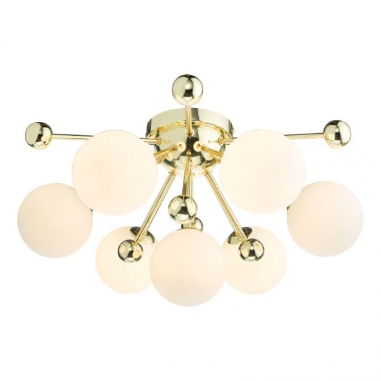 71258-003 Gold 7 Light Flush with Opal Globe Glasses 71258-003 Gold 7 Light Flush with Opal Globe Glasses