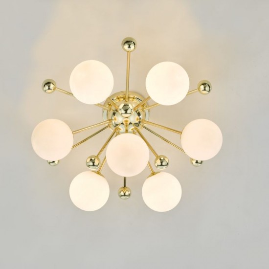 71258-003 Gold 7 Light Flush with Opal Globe Glasses 71258-003 Gold 7 Light Flush with Opal Globe Glasses