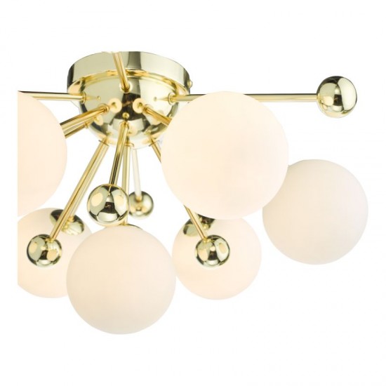 71258-003 Gold 7 Light Flush with Opal Globe Glasses 71258-003 Gold 7 Light Flush with Opal Globe Glasses