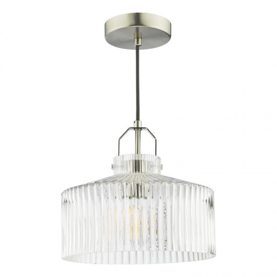 71436-003 Satin Nickel Pendant with Ribbed Glass