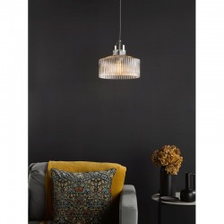 71436-003 Satin Nickel Pendant with Ribbed Glass