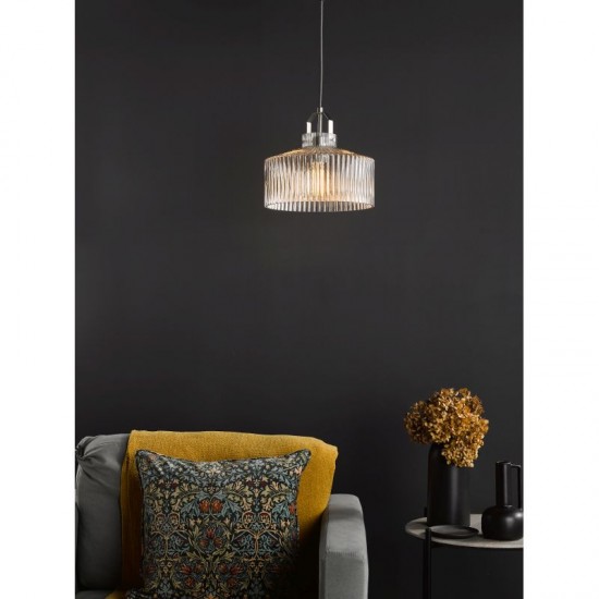 71436-003 Satin Nickel Pendant with Ribbed Glass