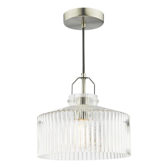 71436-003 Satin Nickel Pendant with Ribbed Glass