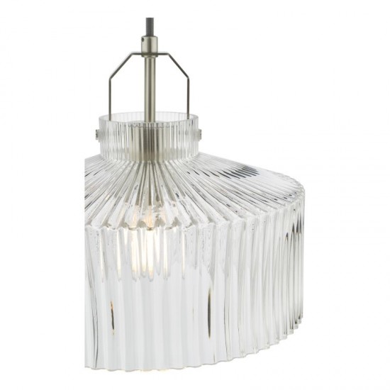 71436-003 Satin Nickel Pendant with Ribbed Glass