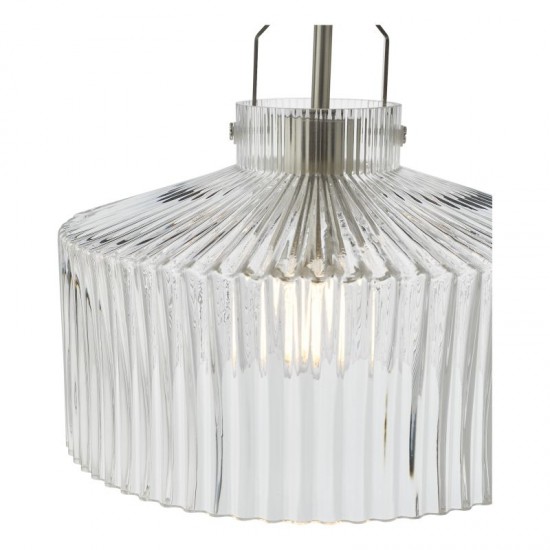 71436-003 Satin Nickel Pendant with Ribbed Glass