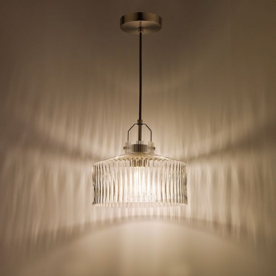 71436-003 Satin Nickel Pendant with Ribbed Glass