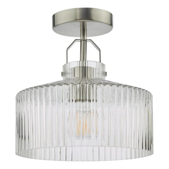 71437-003 Satin Nickel Semi Flush with Ribbed Glass