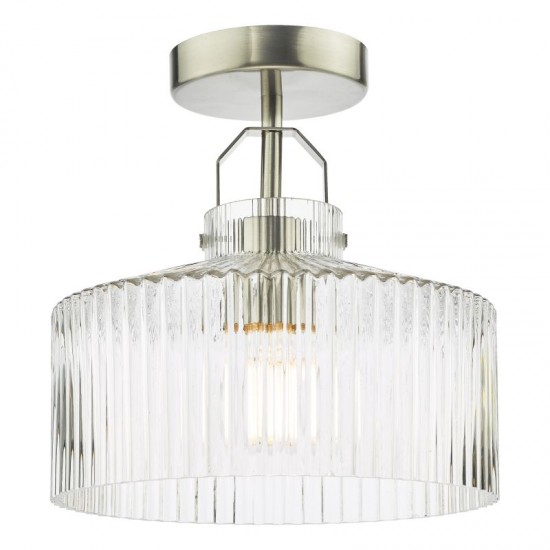 71437-003 Satin Nickel Semi Flush with Ribbed Glass