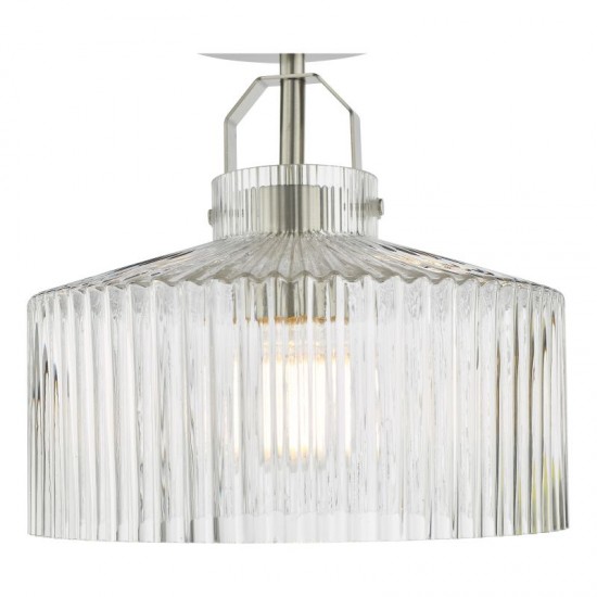 71437-003 Satin Nickel Semi Flush with Ribbed Glass