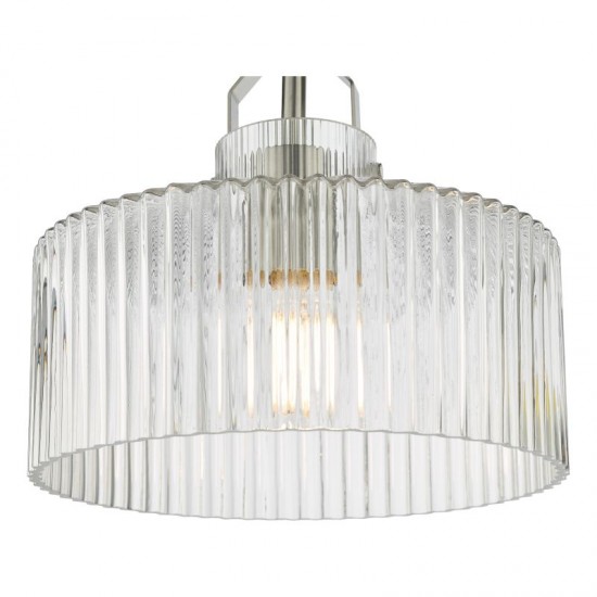 71437-003 Satin Nickel Semi Flush with Ribbed Glass