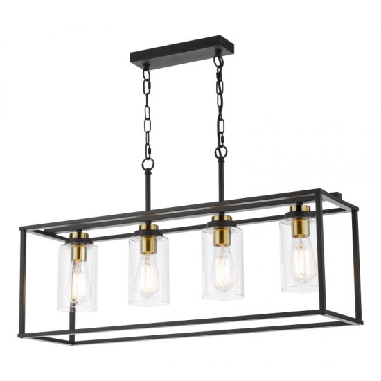 74705-003 Black & Antique Brass 4 Light over Island Fitting with Clear Glass