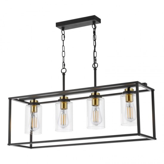 74705-003 Black & Antique Brass 4 Light over Island Fitting with Clear Glass