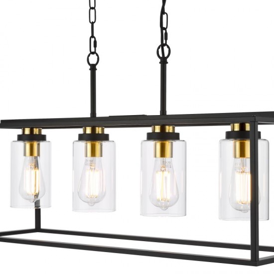 74705-003 Black & Antique Brass 4 Light over Island Fitting with Clear Glass