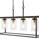74705-003 Black & Antique Brass 4 Light over Island Fitting with Clear Glass