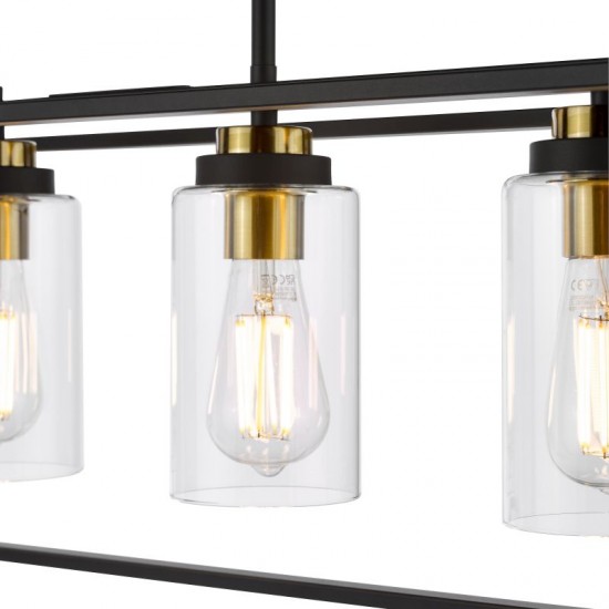 74705-003 Black & Antique Brass 4 Light over Island Fitting with Clear Glass