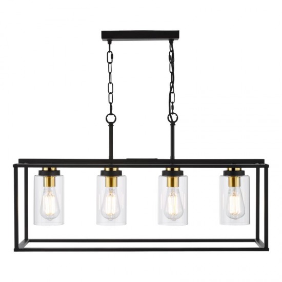 74705-003 Black & Antique Brass 4 Light over Island Fitting with Clear Glass