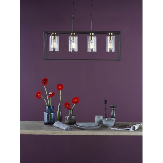 74705-003 Black & Antique Brass 4 Light over Island Fitting with Clear Glass