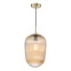 74706-003 Brushed Bronze Pendant with Amber Ribbed Glass
