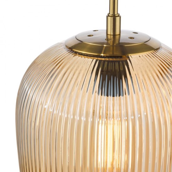 74706-003 Brushed Bronze Pendant with Amber Ribbed Glass
