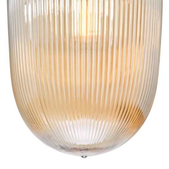 74706-003 Brushed Bronze Pendant with Amber Ribbed Glass