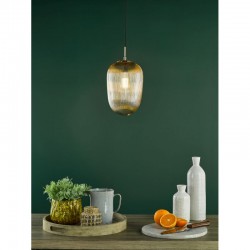 74706-003 Brushed Bronze Pendant with Amber Ribbed Glass