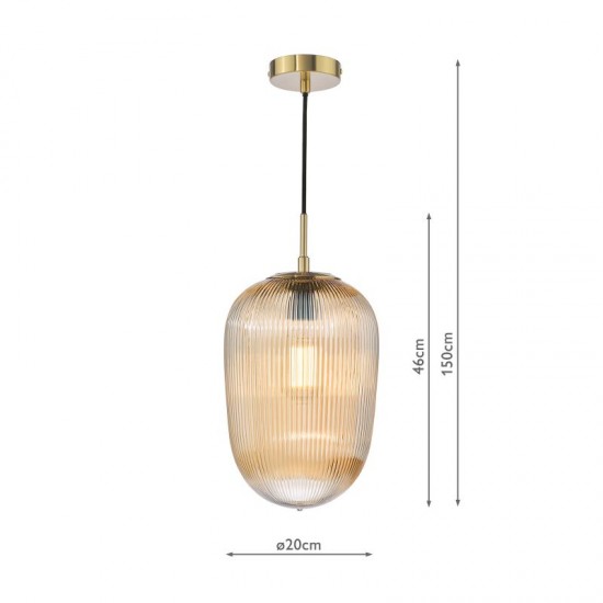 74706-003 Brushed Bronze Pendant with Amber Ribbed Glass