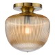 74708-003 Brushed Bronze Semi Flush with Amber Ribbed Glass