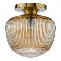 74708-003 Brushed Bronze Semi Flush with Amber Ribbed Glass
