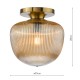74708-003 Brushed Bronze Semi Flush with Amber Ribbed Glass