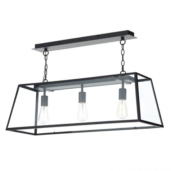 3767-003 Matt Black 3 Light over Island Fitting with Clear Glasses